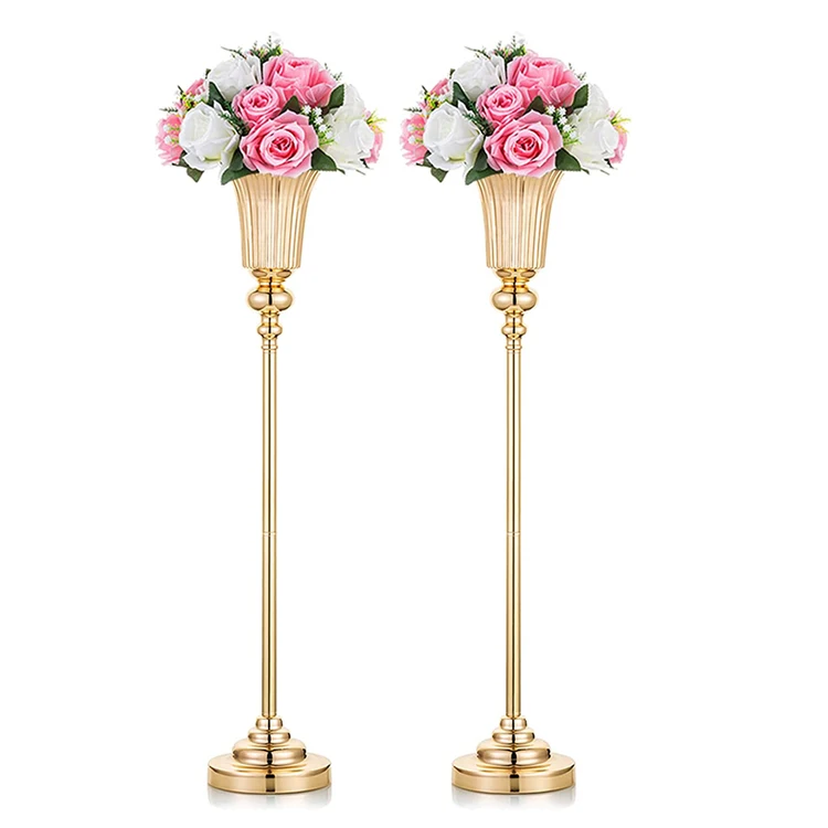 Metal Tall Artificial Flower Stand Wedding Decoration Gold Candelabra ...