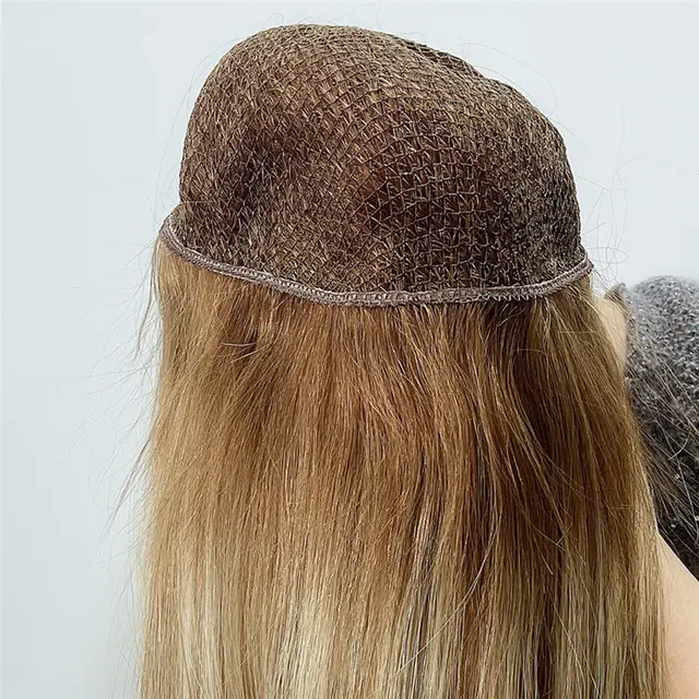 Wholesale European Lace Base Remy Hair Silk Straight Wave Jewish Wig for Women Long Mixed Colors-Light Brown