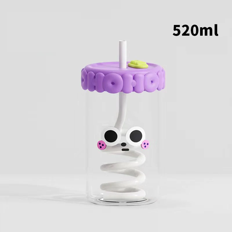 2023 New 380ml 520ml Silicone Mug Borosilicate Glass Travel Kids Milk Tea Straw Cute Glass Water Bottle Cup Glass Milk Mug