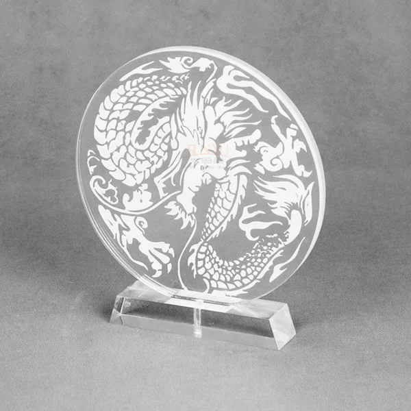 Factory Custom Design Acrylic Crystal Glass Trophy Award Medal Memento Round Acrylic Printed Trophies