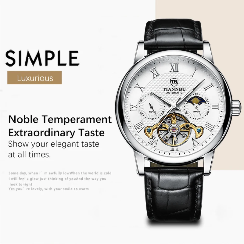 Роскошные модные светящиеся водонепроницаемые часы с хронографом механические Автоматические для