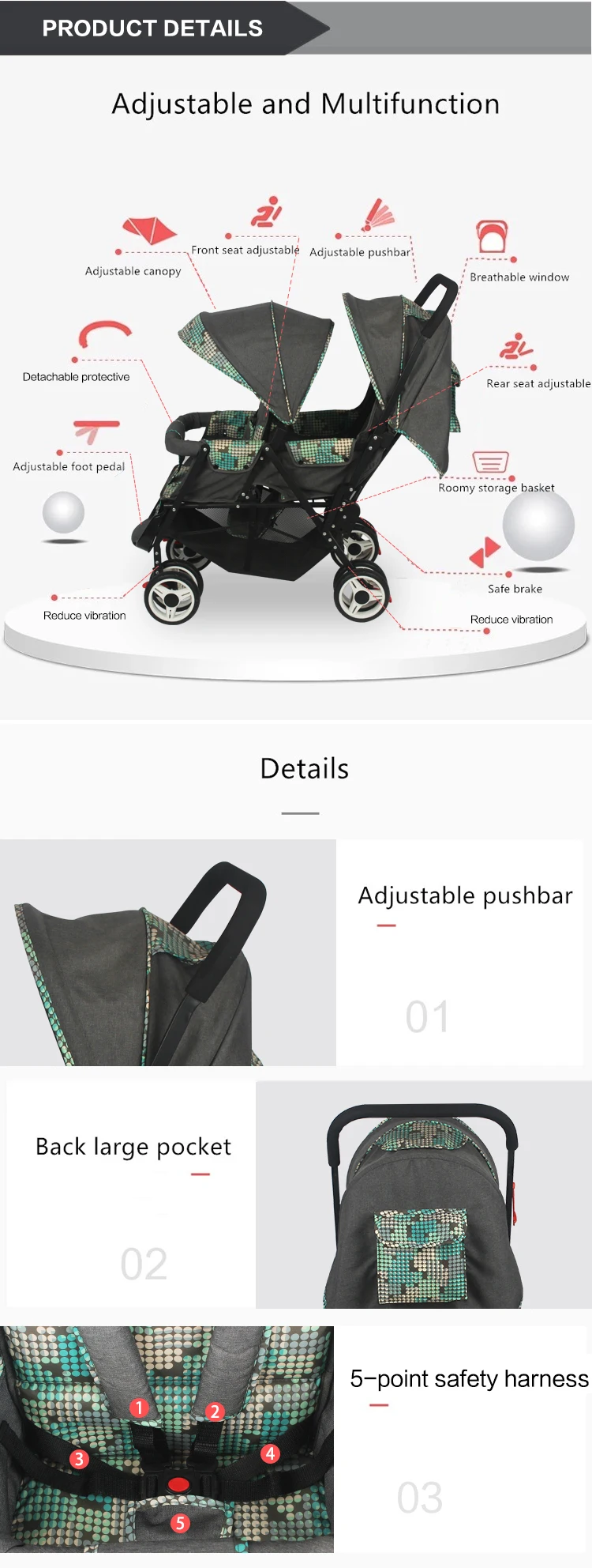 Free Shipping Twin Baby Stroller Luxury High Landscape Eggshell Double Pram Folding Light Kid Carriage