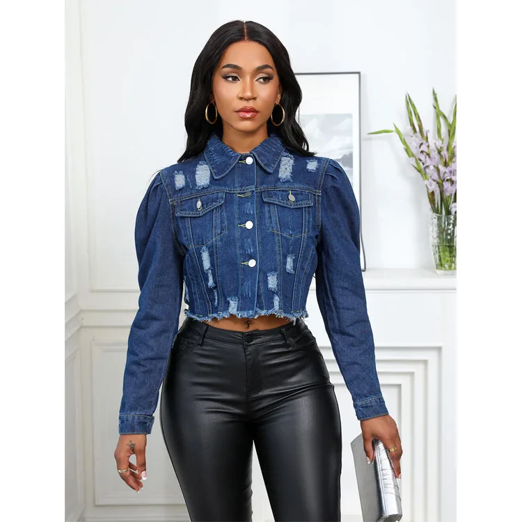 New Autumn Women Sexy Ripped Denim Jackets Vintage Casual