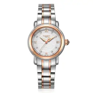 Virtuoso Diamond Charm Ladies' Watch Ronda Quartz Movement Stainless Steel Band Sapphire Crystal Dial Butterfly Clasp 3BAR Water