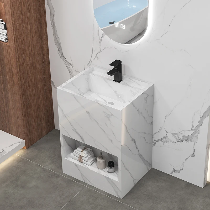 2023 New Corner Small Grey Marbled Floor Standing Bathroom Vanity ...