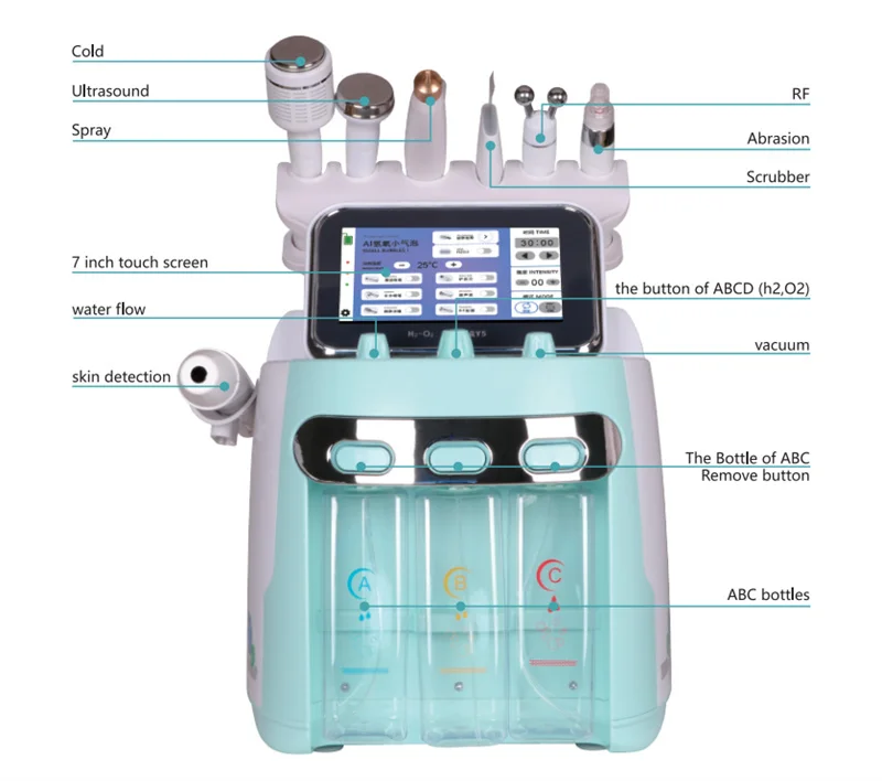 2023s Multifunctional Skin Spa Hydra Dermabrasion Machine with Skin Detector 7 In 1 H2o2 Small Bubble Dermabrasion Machine