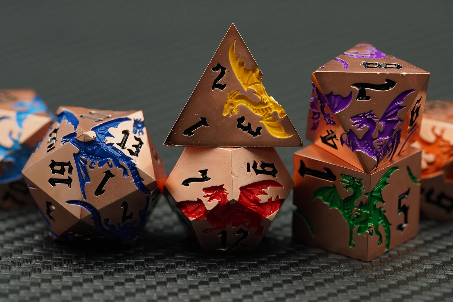 Rainbow Dragon Copper Color DND Polyhedral Dice Set 16mm Metal Zinc Alloy Custom Logo for Board Gaming details