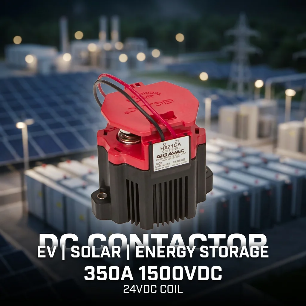 HX21CAC สำหรับคอนแทคเตอร์ DC แบบปิดผนึกของ Sensata-Gigavac กระแสขดลวด 90mA แรงดันขดลวด 24V แรงดันสูงสุด 1500V แบบติดตั้งบนแชสซีแบบ DC 1 เฟส สำหรับยานพาหนะไฟฟ้า (EV) ระบบพลังงานแสงอาทิตย์ (Solar) และระบบจัดเก็บพลังงาน (ESS)