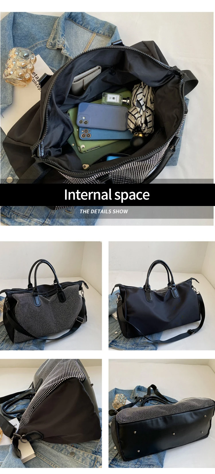 Custom Luxury Designer Bling Rhinestone Diamonds Gym Weekender Over Night Duffel Bag Highend