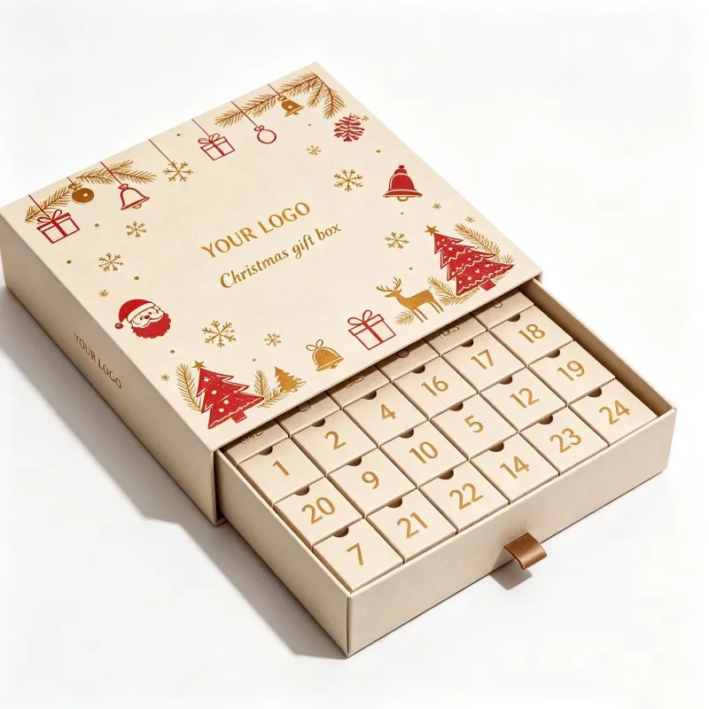 Fabrikverkauf: 24-Fach-Weihnachts-Countdown-Kalender mit Schubladen, exquisit individualisierbare bedruckte Pappe-Verpackungsbox für Weihnachtsgeschenke