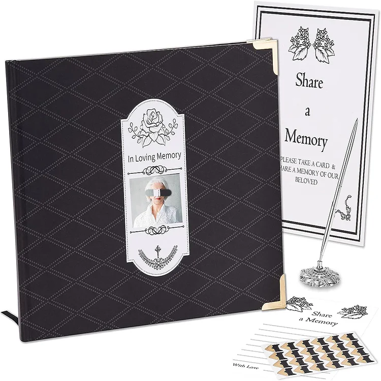 Funeral Guest Book,Hardcover Black Floral Celebration Of Life Guest