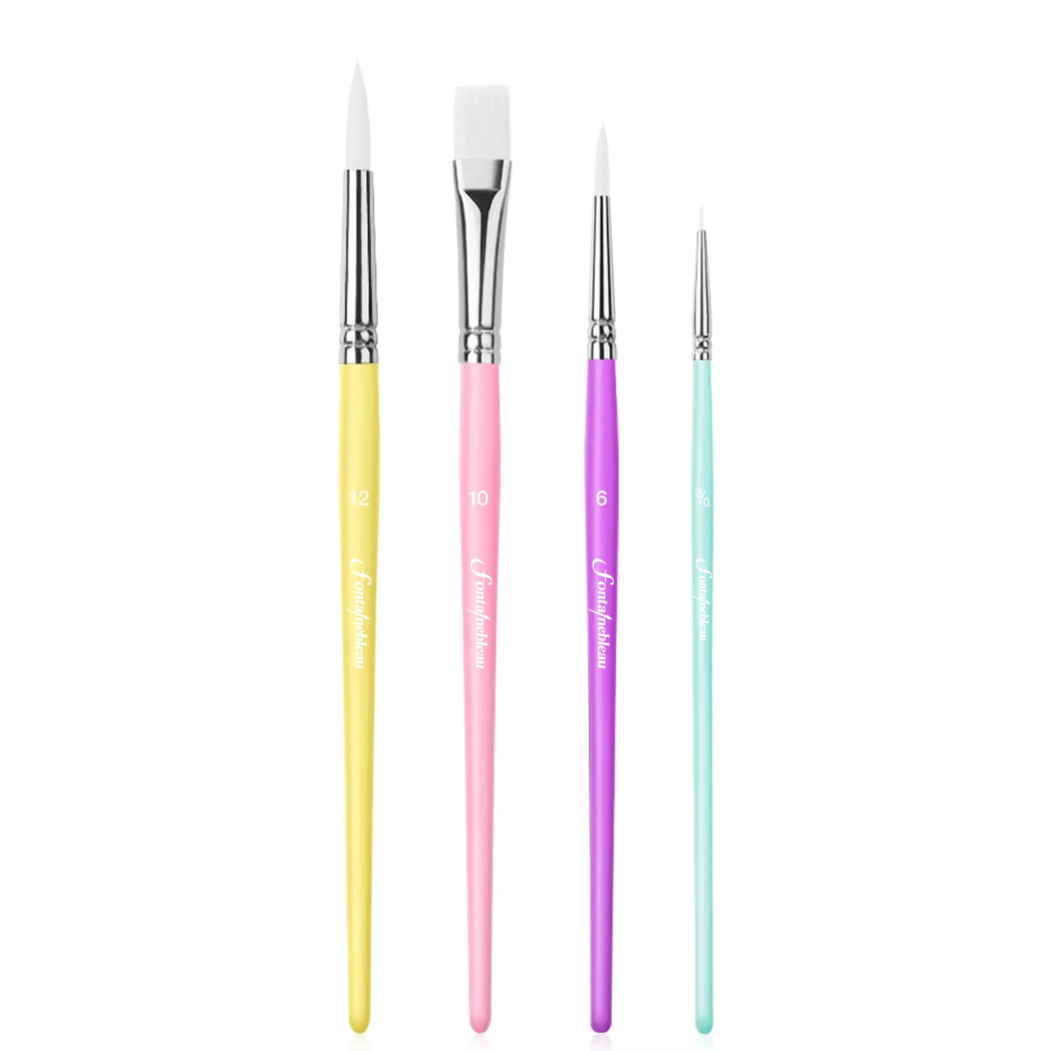 4PCS Nylon Hair Round Flat Paint Brush Manufacture China for Watercolor Acrylic Oil Painting Wooden Handle Artist Paint Brush