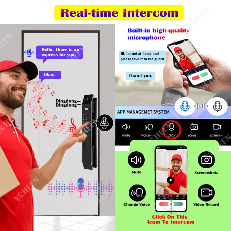 Biometric 3D Face Recognition Smart Door Lock With Camera Screen Tuya Wifi Fingerprint Combination Lock Nfc Rfid Key Card Lock