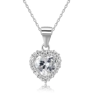 Valentine'S Day Gift 925 Sterling Silver Jewelry Pendants 3A Cubic Zirconia Classic Love Heart Pendant