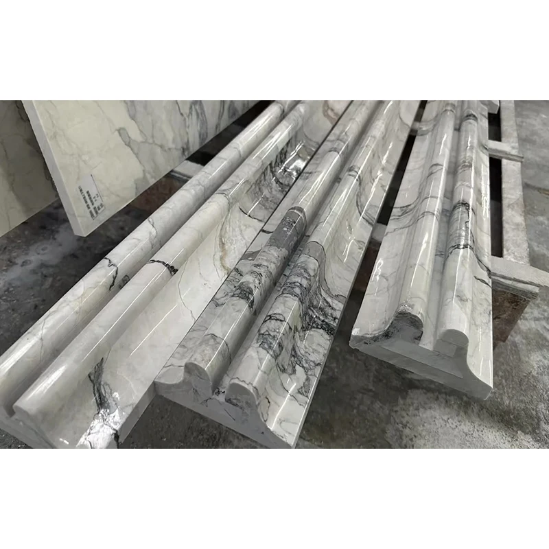 Nowoczesne biały naturalny marmur – listewki przypodłogowe do wnętrz willi, linie wokół okien, zastosowanie wodoodporne