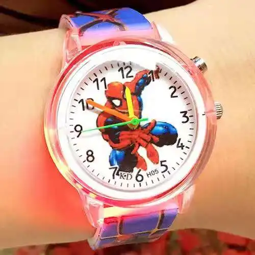 New 2021 Marvel Avengers Superhero Spiderman Flashing Silicone Children Cartoon Student Boy Watch
