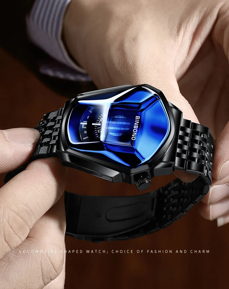 Touch Screen BINBOND 01 Luxury Fashion Men's LED Watch Big Dial Style Locomotive Concept Watch Men's Steel Strap Watches
