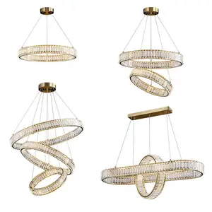 Crystal Circle Chandeliers Dining Room Living Room Simple Ring Shape Pendant Lights