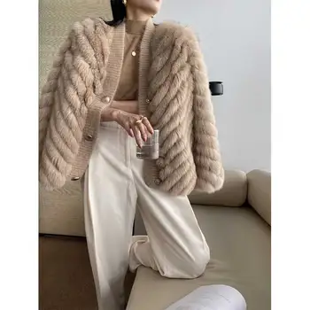 Fashionable Latest Style Winter Luxury Knitted Fur Coat Women Loosed Warmth Fox Fur Coat