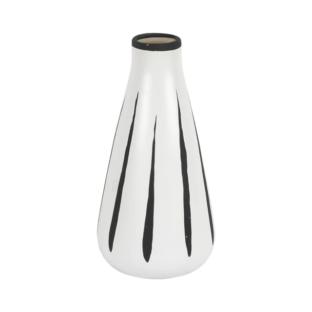 Ceramic White Matte Glaze Black Vertical Stripe Simple Modern Home Vase