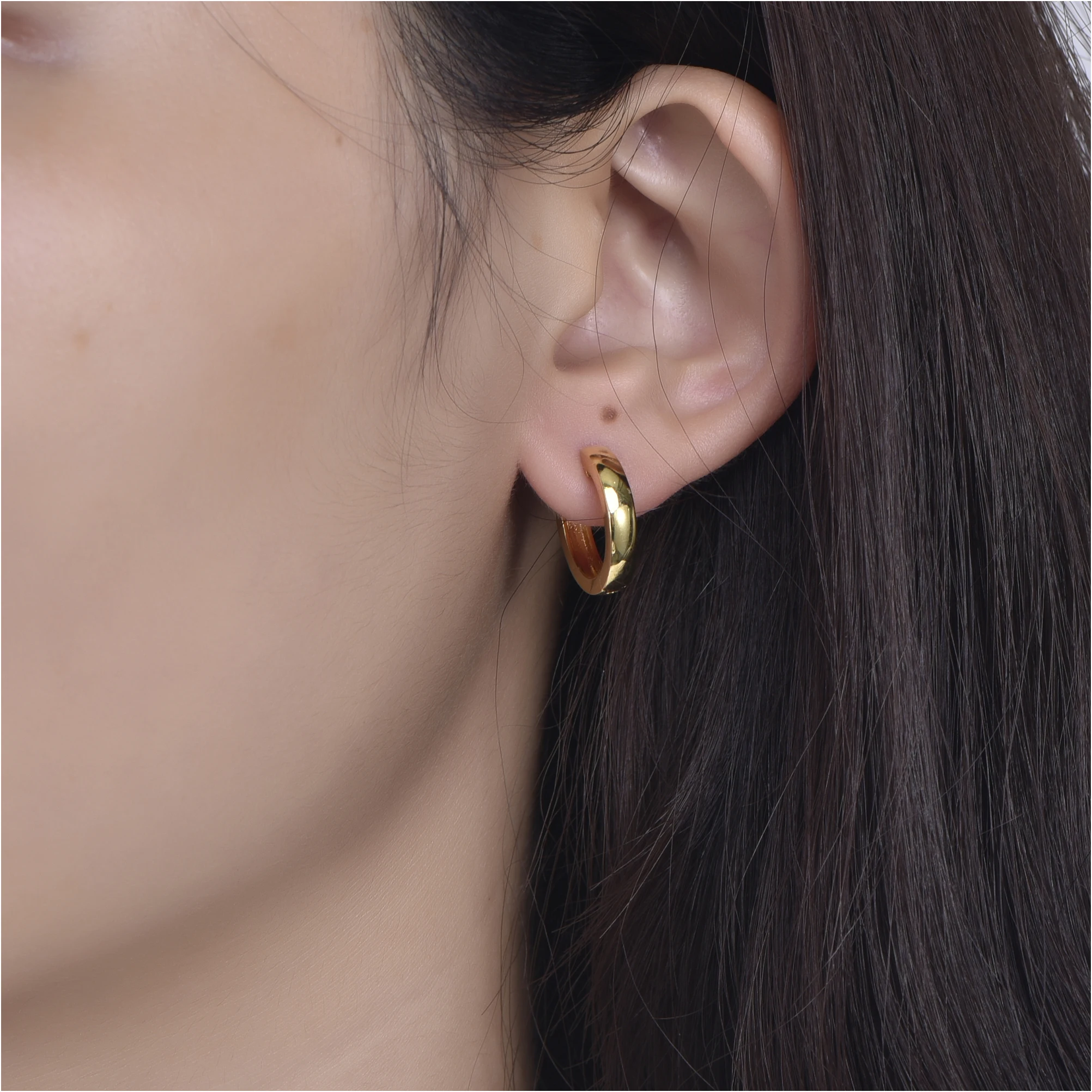 top ladies earrings gold hoop earrings 18k gold plated 925 silver ear ring high end 18k gold plated tube hoop earring