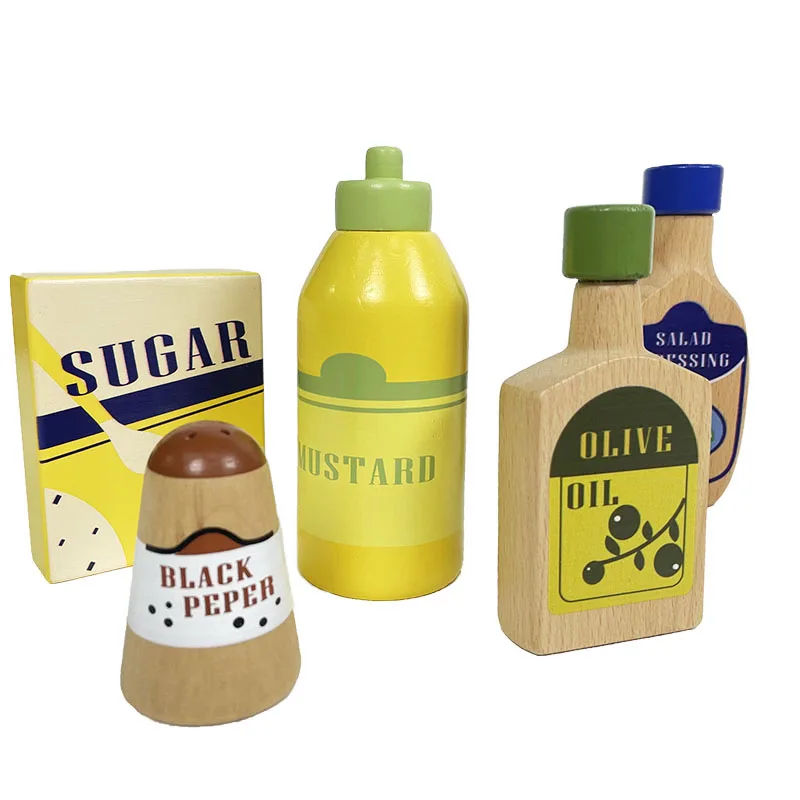 FSC Solid Wood 6pcs Play Food Accessories and Bottles  for Pretend Play Kitchen Toys Toddlers