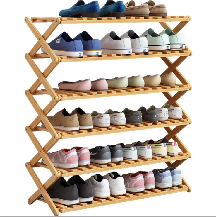 Custom 6-Tier Bamboo Foldable Shoe Rack Shoe Organizer Shoe Storage Rack for Entryway Closet Shoe Holder for Home Bedroom