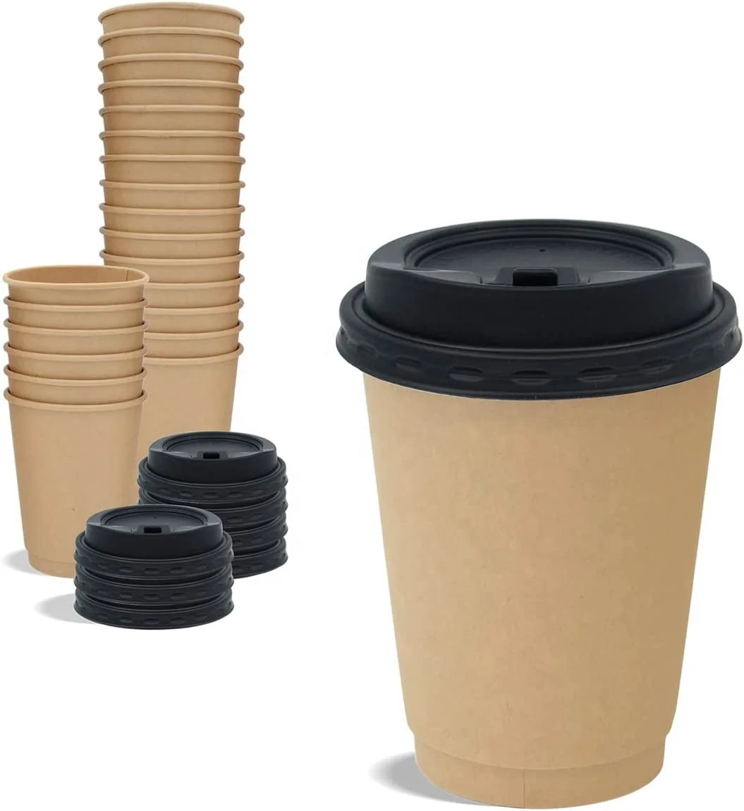 Hot selling disposable 100% biodegradable hot double wall coffee cup kraft paper cups