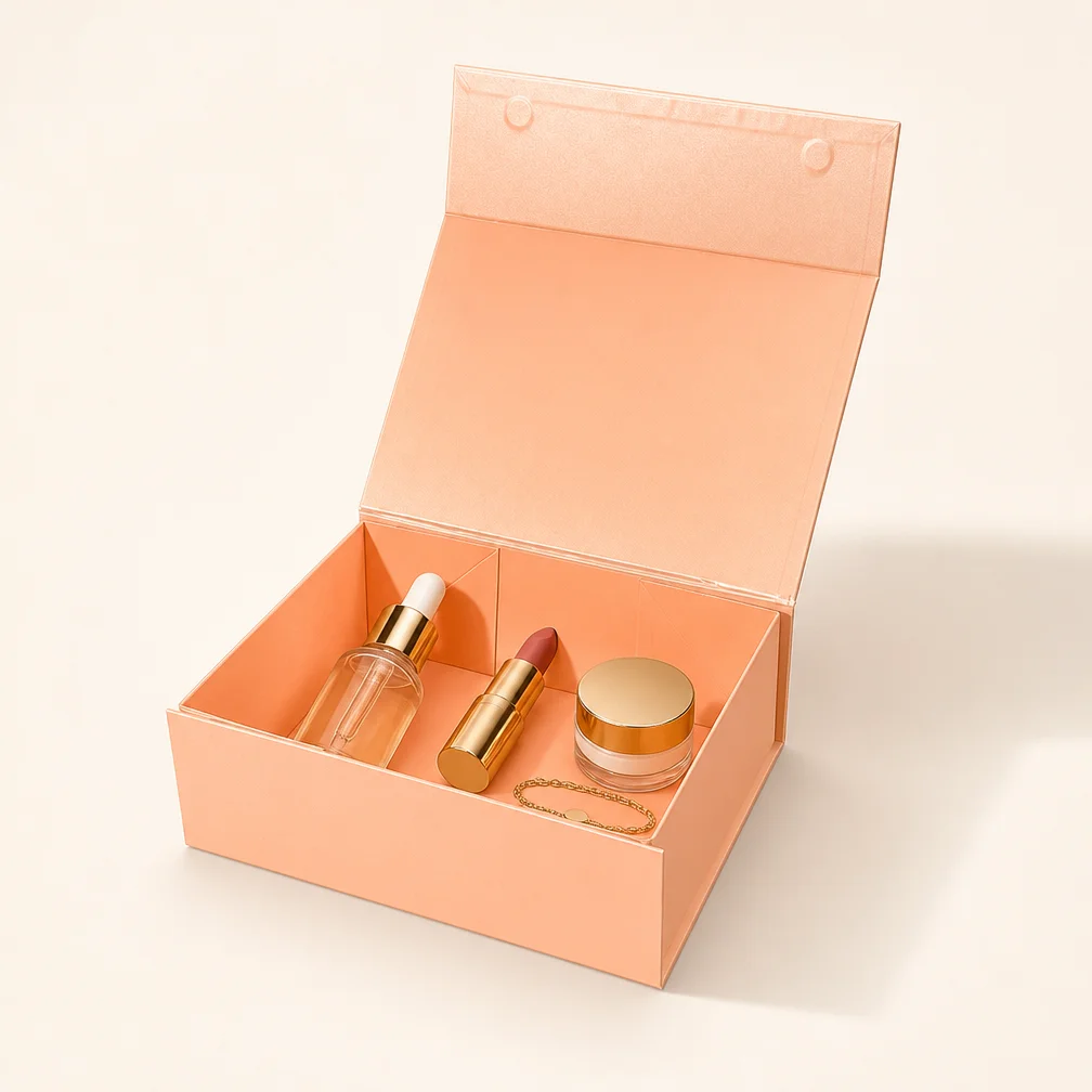 Stijve magnetische doos met roze parelpapier, opklapbare dekselvouwgeschenkverpakking, aangepaste afmetingen, OEM-groothandel, directe levering vanaf fabriek