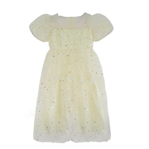 Customizable Girls Shiny Mesh Party Sequins Dress Puffy Sleeves Star Decor Layered Tulle Kids Fashion Outfit