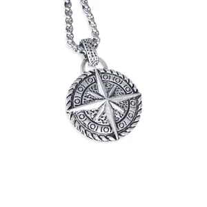 Custom Copper Alloy Round Ageing Process Compass Pendant for Mens