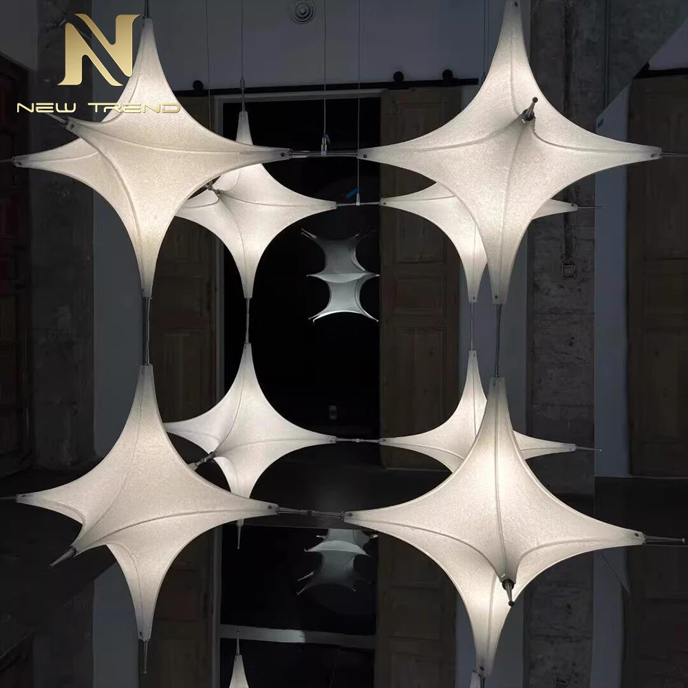 CPL-483 Custom Fabric Modular Chandelier – Height-Adjustable Contemporary LED Art Installation for Double-Height Lobby