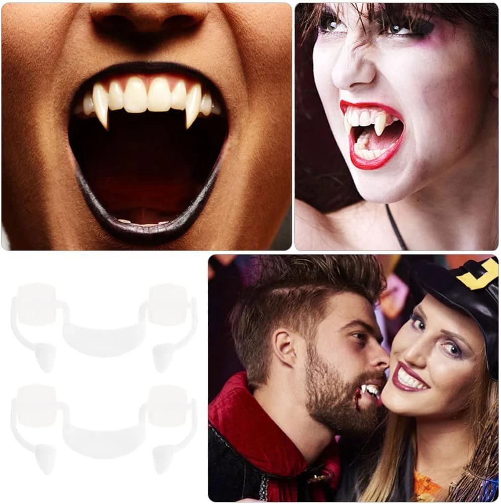 Jeorywoet Fangs De Vampire Rétractables 2 Pièces Dents Télescopiques Fangs Braces Fausses Dentures Avec Des De Fête D'halloween, Des Dents De Vampire