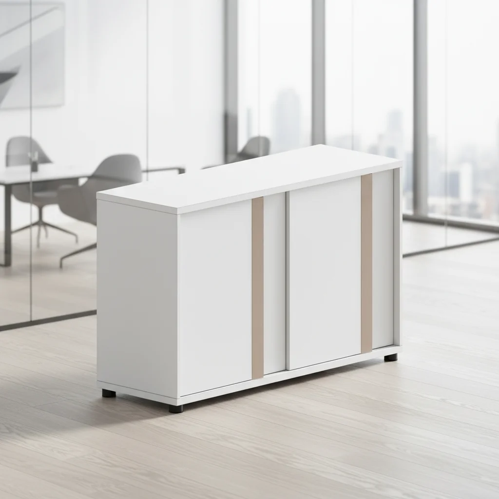 Low Profile Solid Wood Filing Cabinet Dual Doors Slide System Modular Eco-Friendly Storage Solutions Laminate Finish Files 5