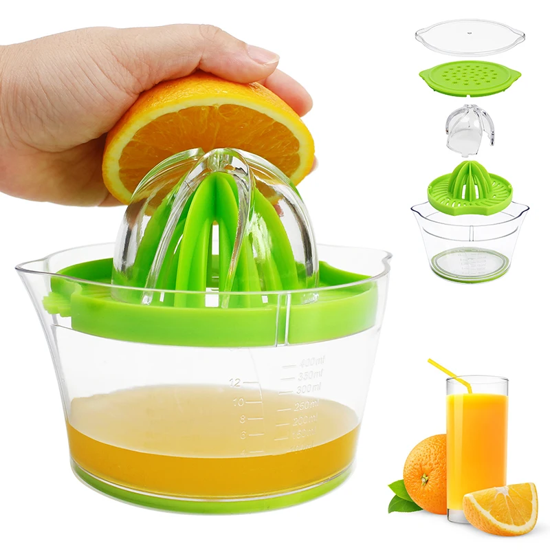 Manual Juicer, Lemon Orange Citrus Juicer Manual Hand Squeezer with  Built-in Measuring Cup and Grater, 12OZ, Green