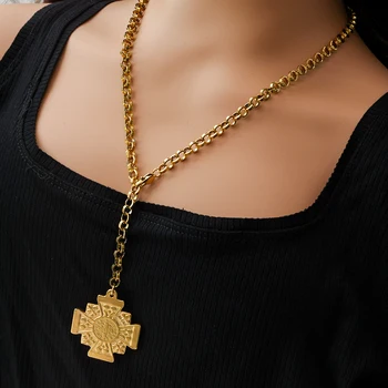 Waterproof 18K Gold Plated Stainless Steel Jewelry Adjustable stainless steel O-chain Benedict Cross Pendant Necklace MK5075