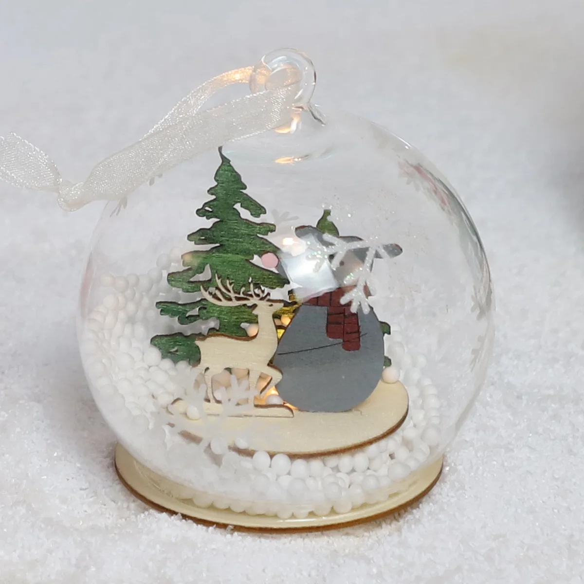 Personalised light up Christmas Tree Bauble Glass Transparent Festival Christmas Ornament Ball with wooden snowman inside details