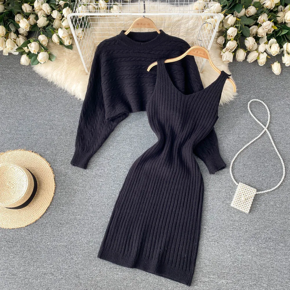 Women's Sets Autumn Solid Knitwear Sexy Sweater Two Piece Set Clothing ...