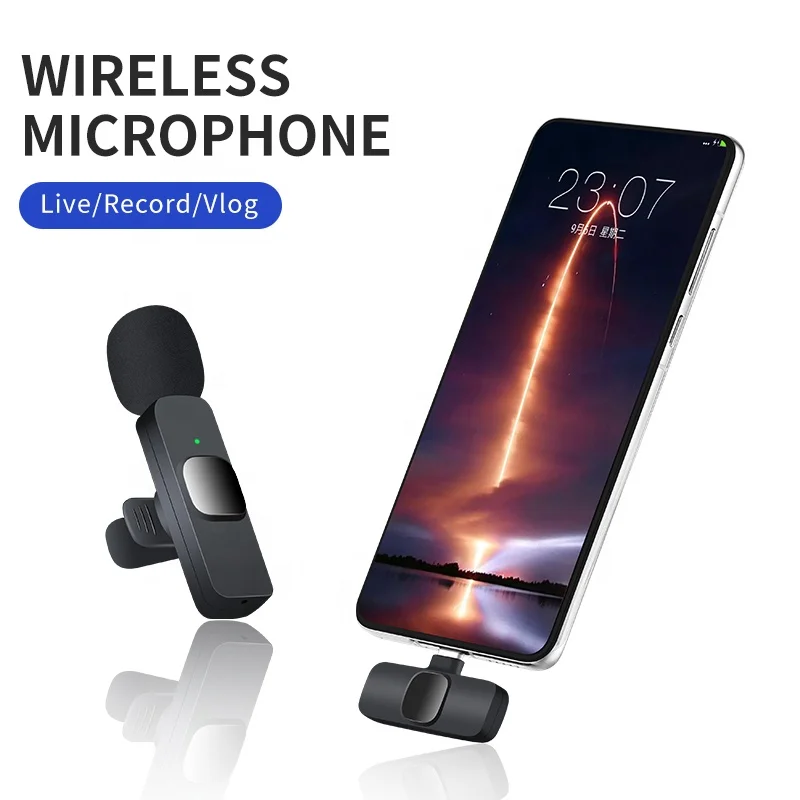 Wholesale  K8 Wireless Lavalier Microphone Rechargeable Mini Wireless Lapel Microphone for Phone Mobile