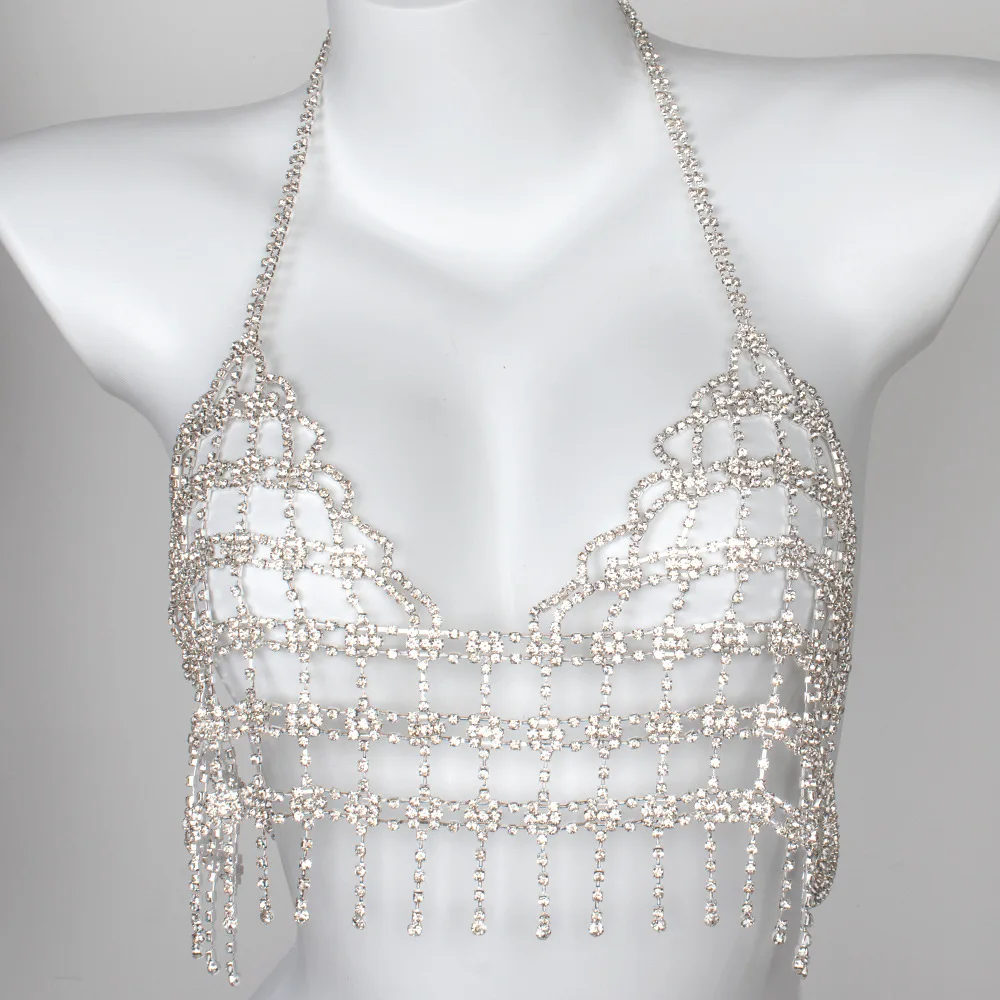 Fashion Jewelry Accessories Rhinestone Fringe Body Chain Gold Silver