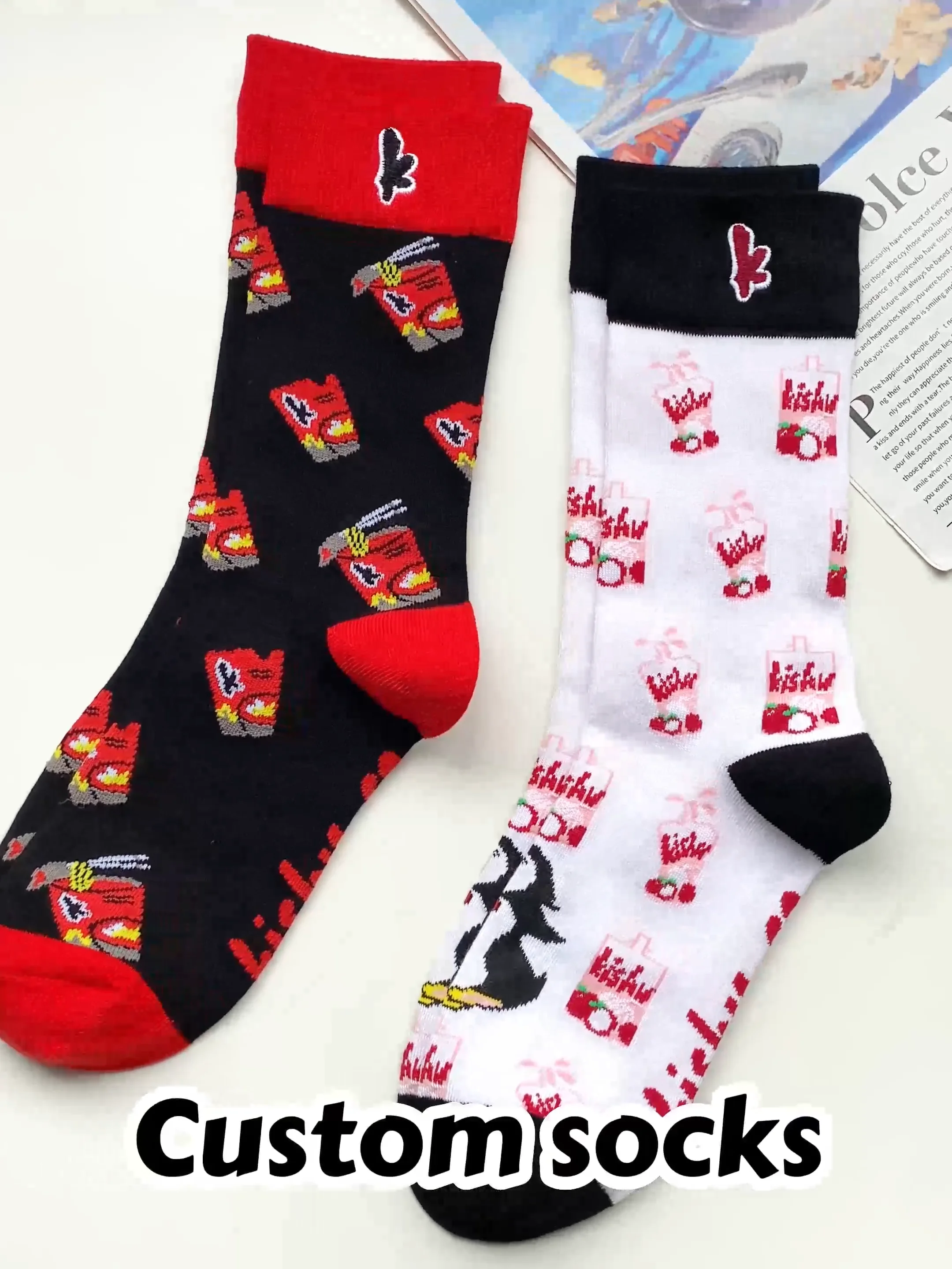 Fashion Knitted Funny Cute Cartoon Jacquard Embroidery Logo Happy Socks