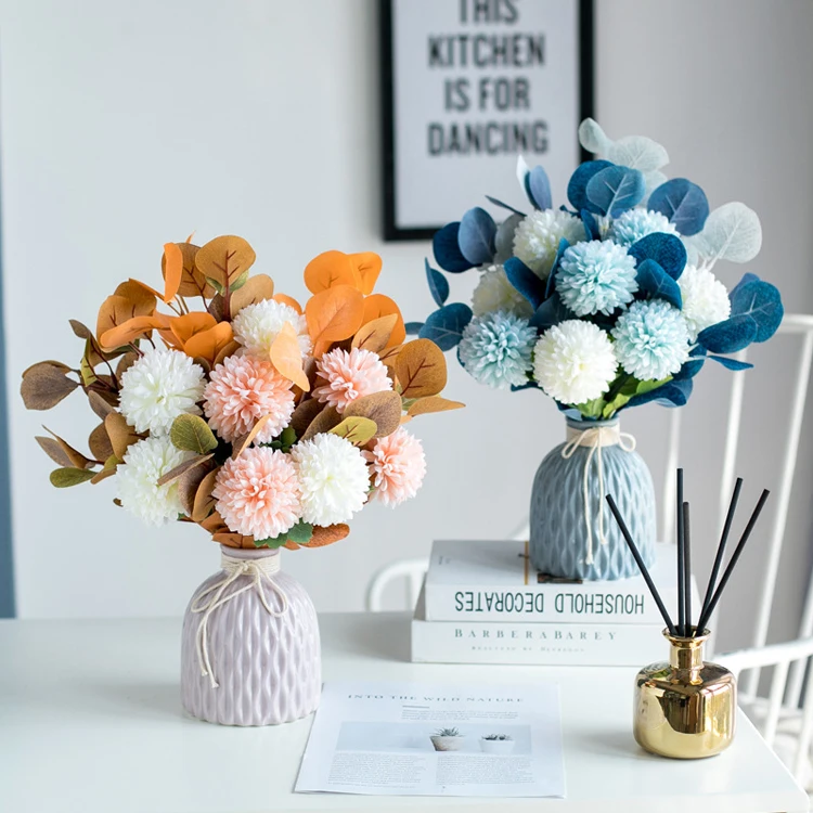 Artificial Flowers With Vase Faux Hydrangea Flower Blue Hydrangea Silk