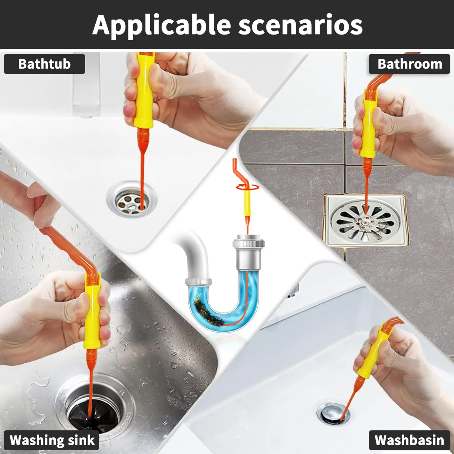 Unclog Shower Bathtub Drain Sink Snake Unclogger Tool Sink Declogger