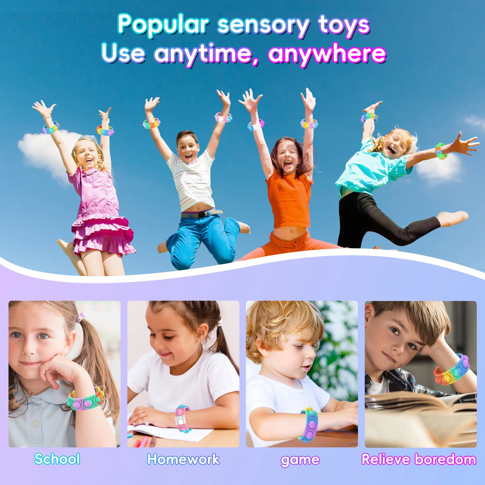 45 Pop It Armbänder - Bubble Fidget Spielzeug Für Kinder & Erwachsene (Stressabbau, Sensorik, Geschenkidee)