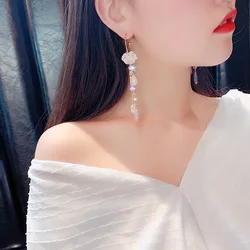 New fashion s925 silver needle long pearl flower earrings for women