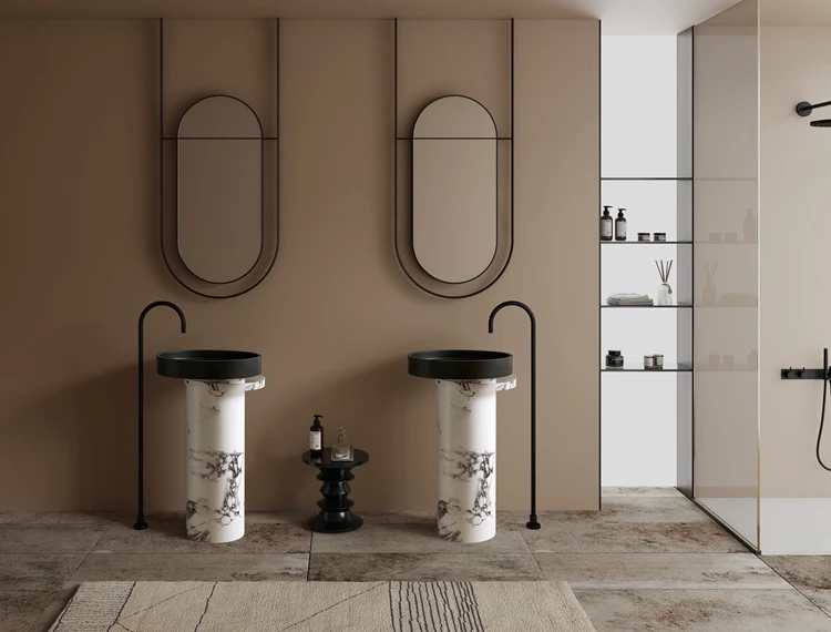 Washroom Products Bathroom Hand Wash Basin Solid Surface Artificial Stone Pedestal Sink Stainless Steel Freestanding wash Basin