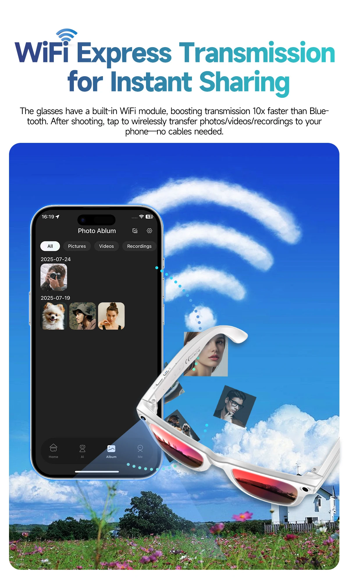 Smart Glasses with Camera ENC Noise Reduction WiFi Image Transmission AI Chatgpt Smart Glasses with Camera and BT Call
