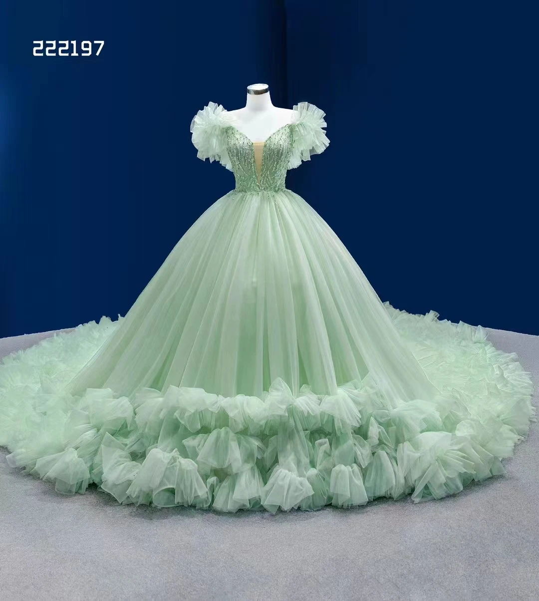 Wholesale Feishiluo Light Green Tulle Evening Dresses Women's Wedding Ball  Gowns Long Cathedral Lace Wedding Dress Materials