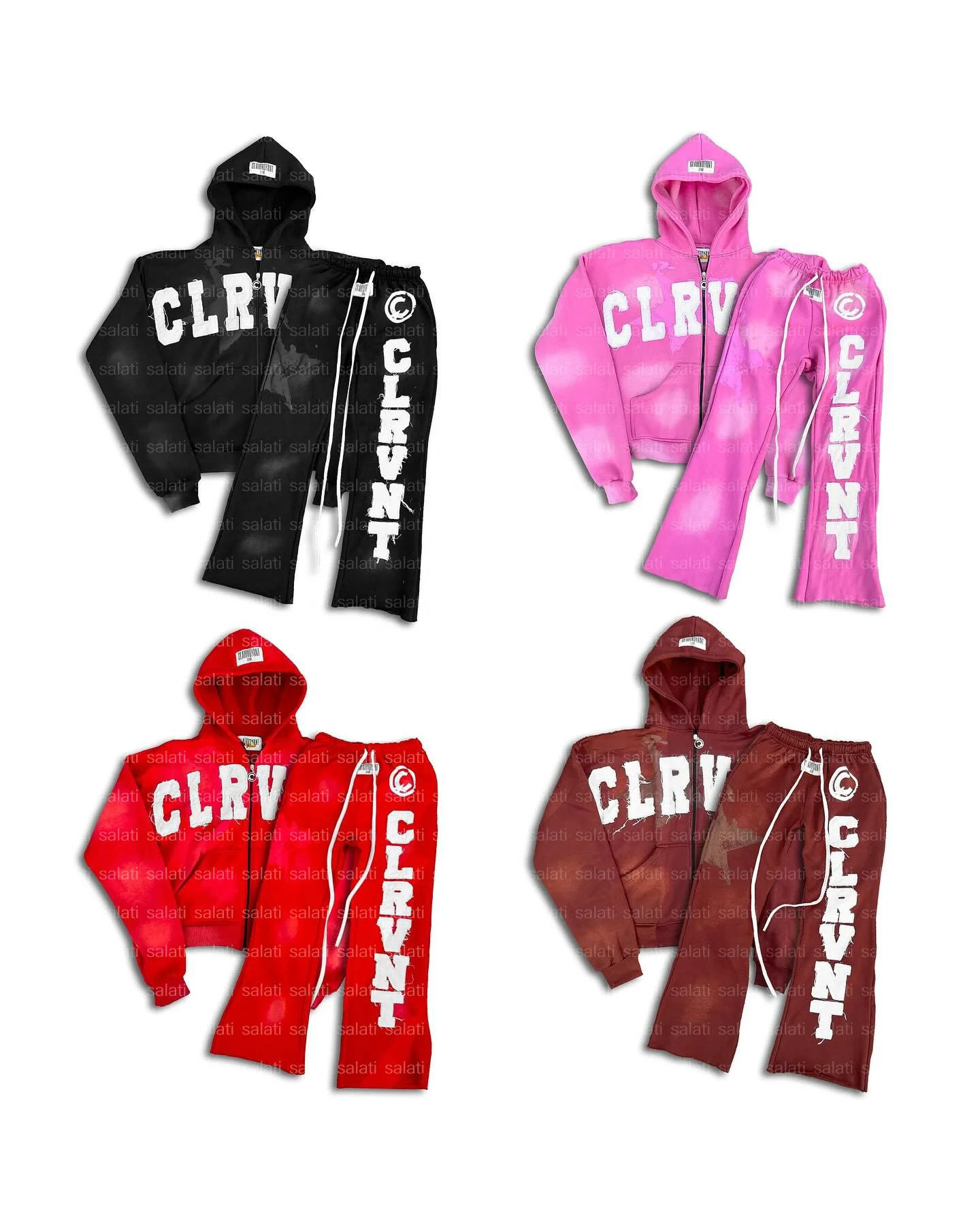 Custom Men Flare Sweatpants and Hoodie Set Embroidery Acid Wash Tracksuit Sun Faded Jogging Suit Distressed Sweatsuit Unisex Set gallery 4