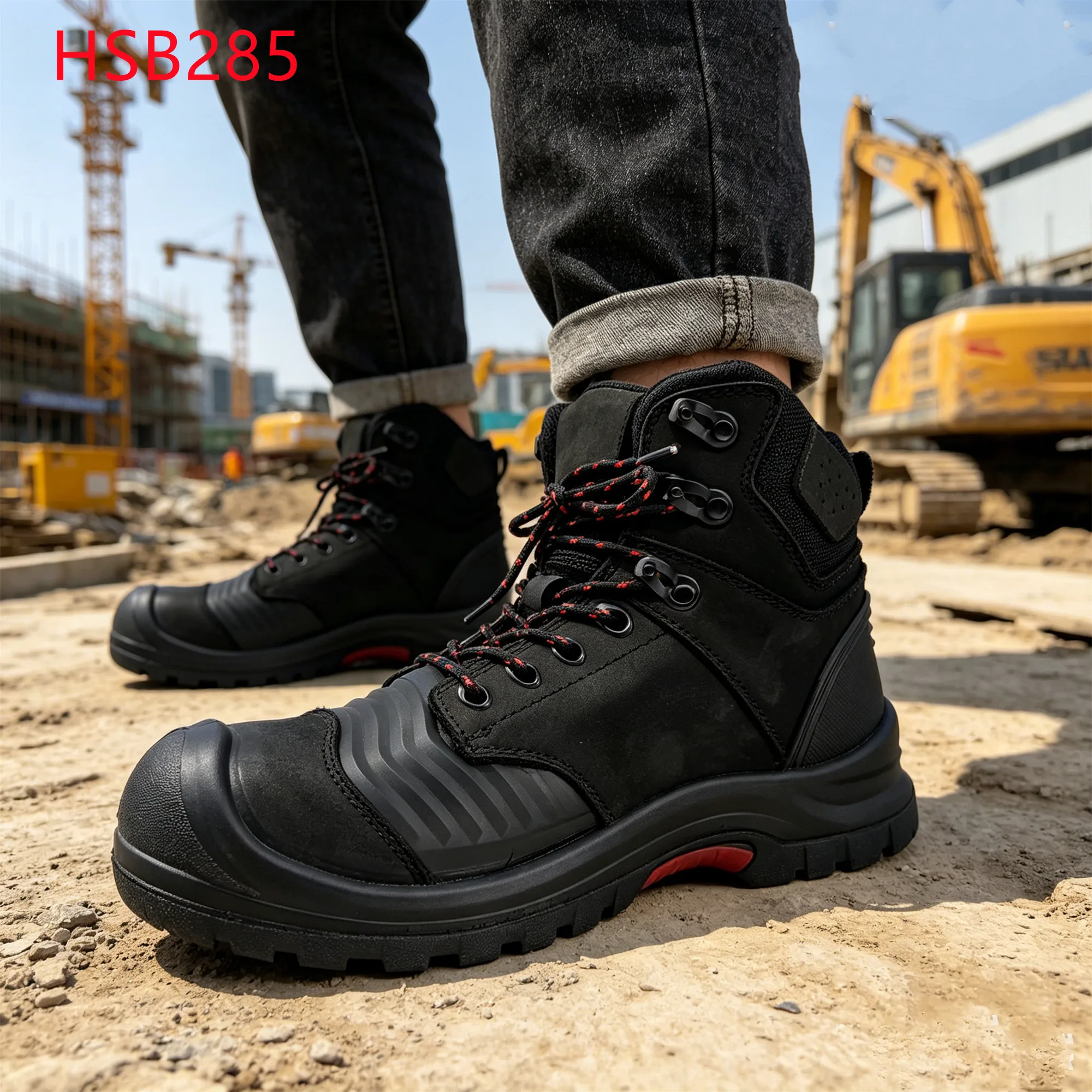 LXG,Railroad Work Best Nubuck+TPU Upper Safety Boots Protective Heel Top-end Hua Singh Labor Footwear with Red Outsole HSB285